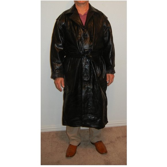 Other - Men's Leather Trench Coat Long Overcoat Lined